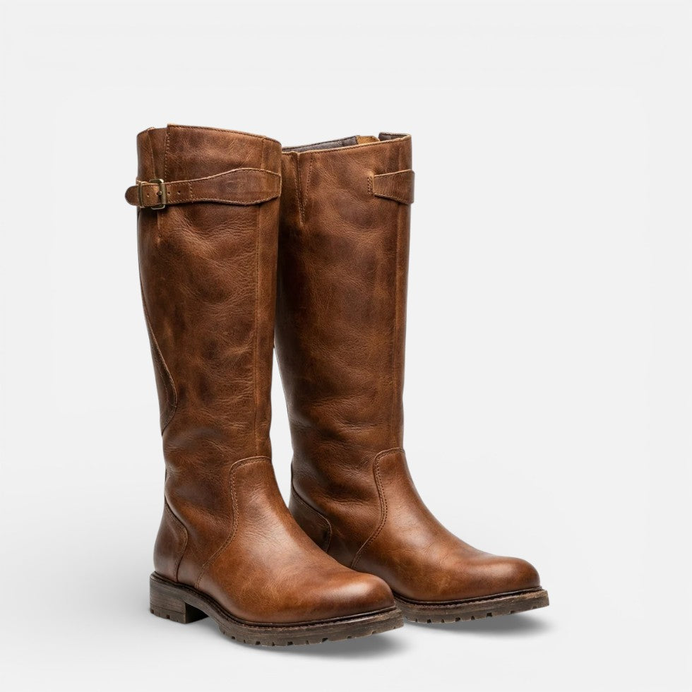 Amelia - Women's Knee-High Riding Boots with Buckle Strap