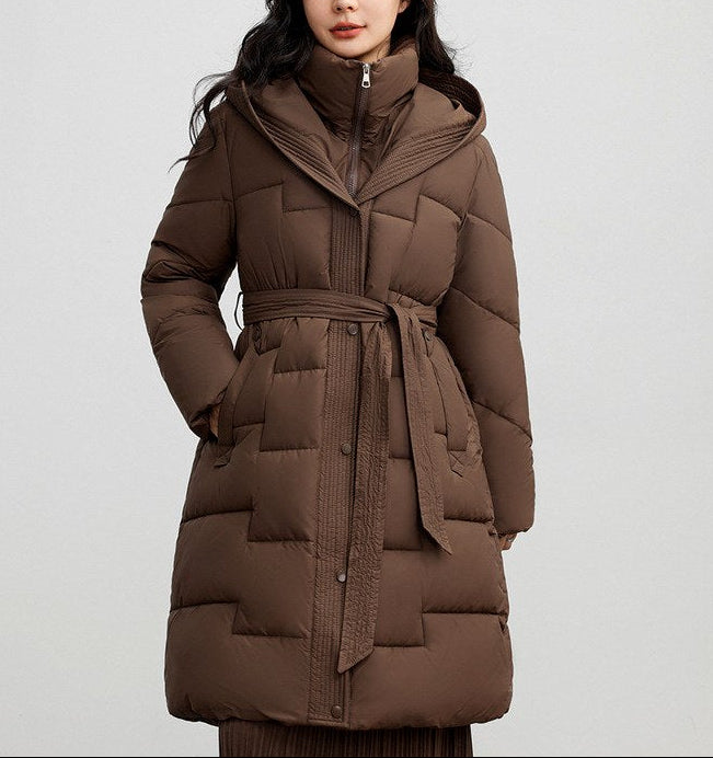 Amina - Women’s Hooded Belted Long Puffer Coat 4