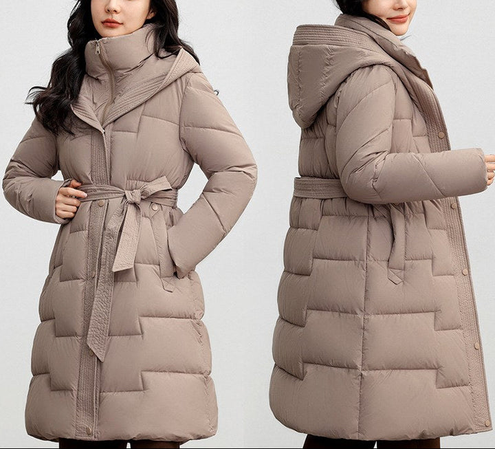 Amina - Women’s Hooded Belted Long Puffer Coat 6