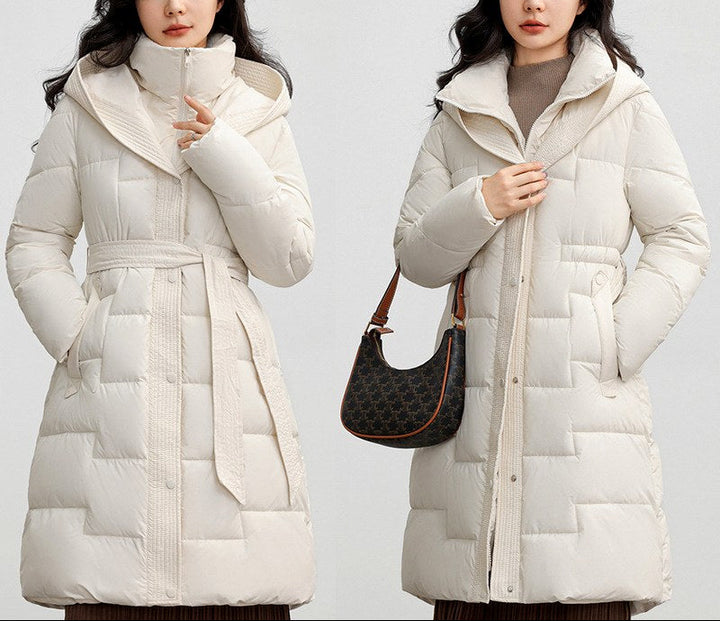 Amina - Women’s Hooded Belted Long Puffer Coat 8