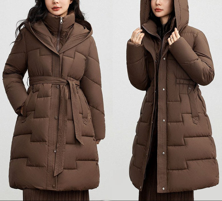 Amina - Women’s Hooded Belted Long Puffer Coat