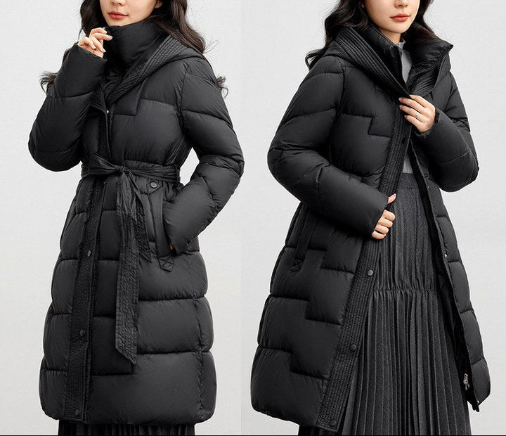 Amina - Women’s Hooded Belted Long Puffer Coat 9