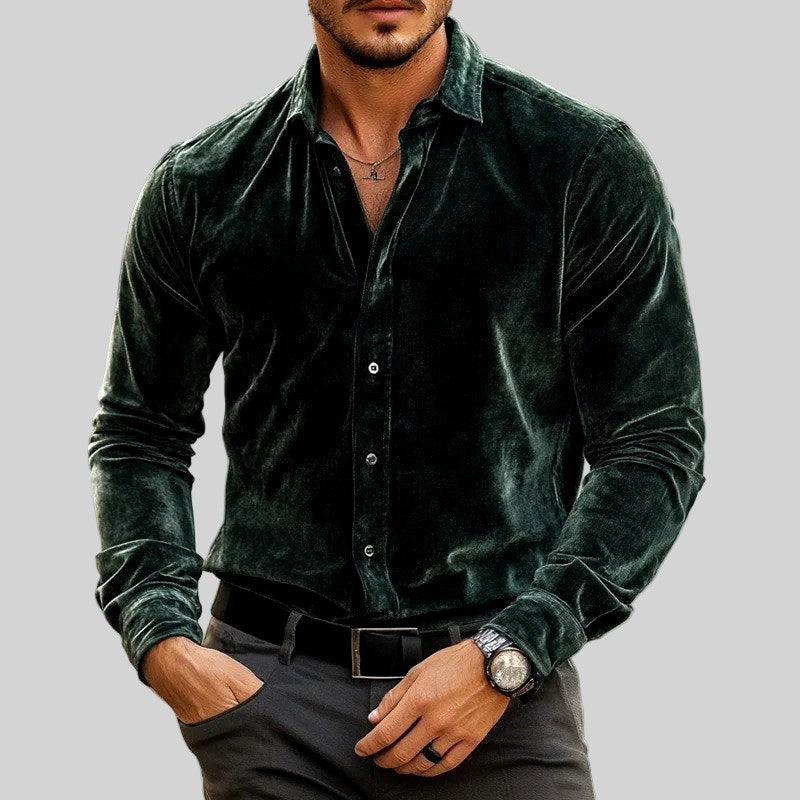 Andres - Men's Long Sleeve Velvet Dress Shirt 4