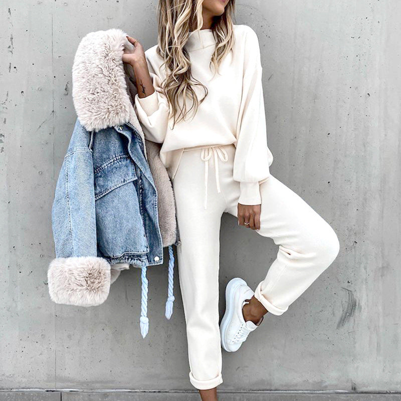 Anne - Women's Mock Neck Crop Sweatshirt and High-Waist Joggers Set