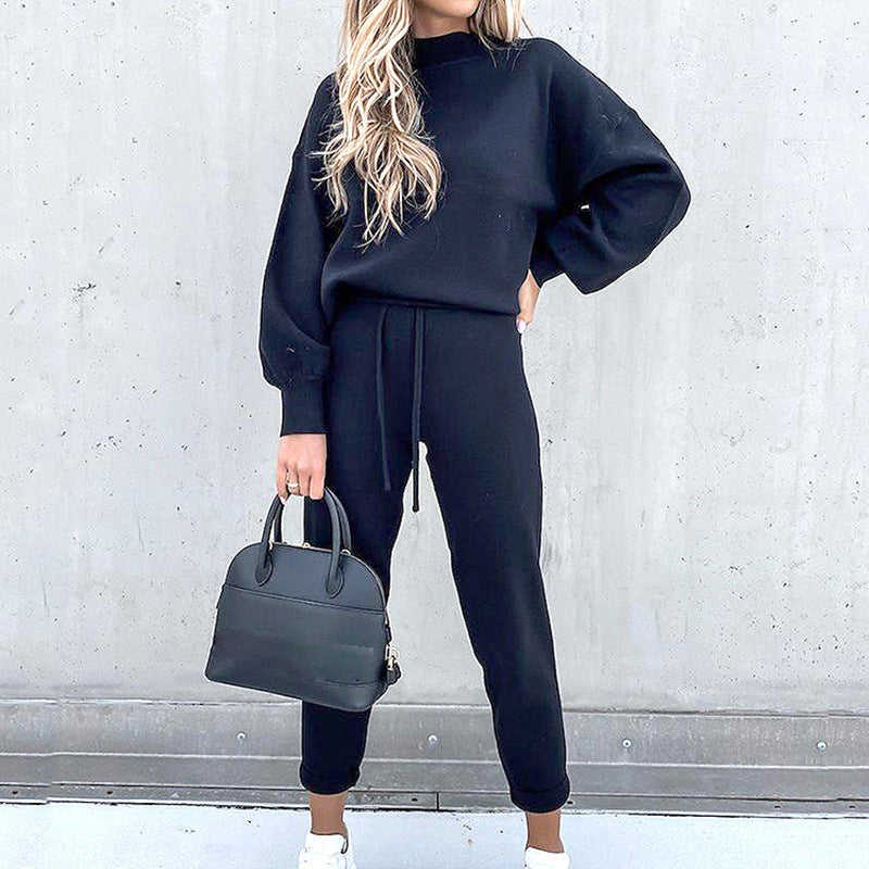 Anne - Women's Mock Neck Crop Sweatshirt and High-Waist Joggers Set