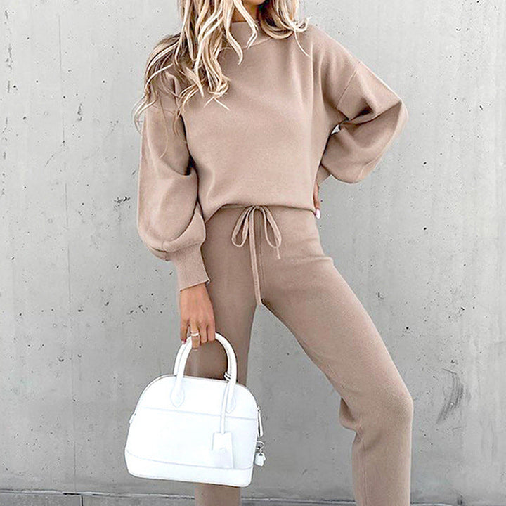 Anne - Women's Mock Neck Crop Sweatshirt and High-Waist Joggers Set