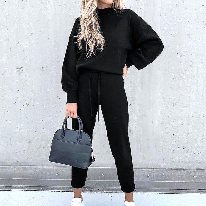 Anne - Women's Mock Neck Crop Sweatshirt and High-Waist Joggers Set