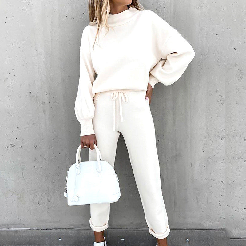 Anne - Women's Mock Neck Crop Sweatshirt and High-Waist Joggers Set