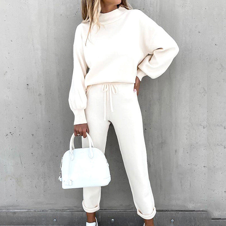 Anne - Women's Mock Neck Crop Sweatshirt and High-Waist Joggers Set