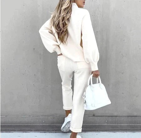 Anne - Women's Mock Neck Crop Sweatshirt and High-Waist Joggers Set