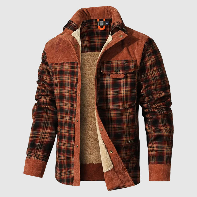 Brennen - Men's Plaid Sherpa-Lined Jacket with Corduroy Shoulder Panels
