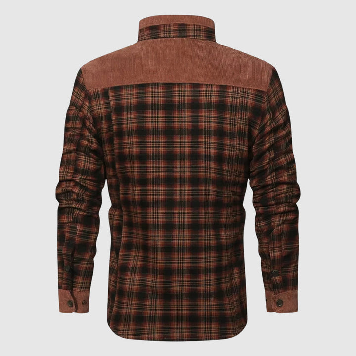 Brennen - Men's Plaid Sherpa-Lined Jacket with Corduroy Shoulder Panels