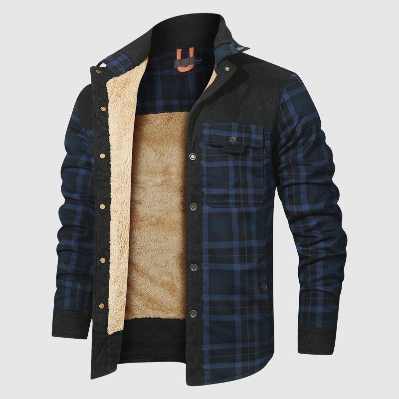 Brennen - Men's Plaid Sherpa-Lined Jacket with Corduroy Shoulder Panels