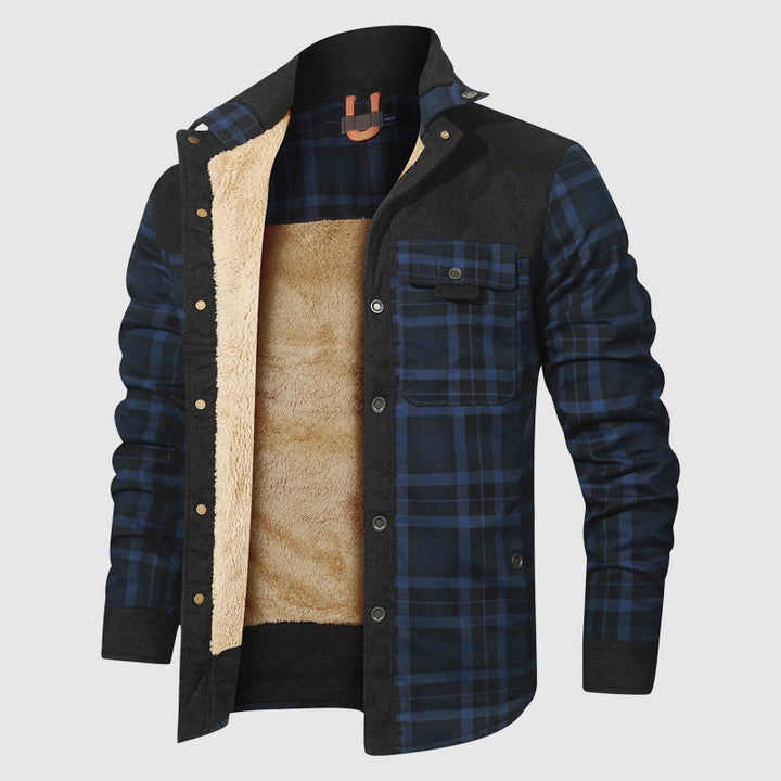 Brennen - Men's Plaid Sherpa-Lined Jacket with Corduroy Shoulder Panels