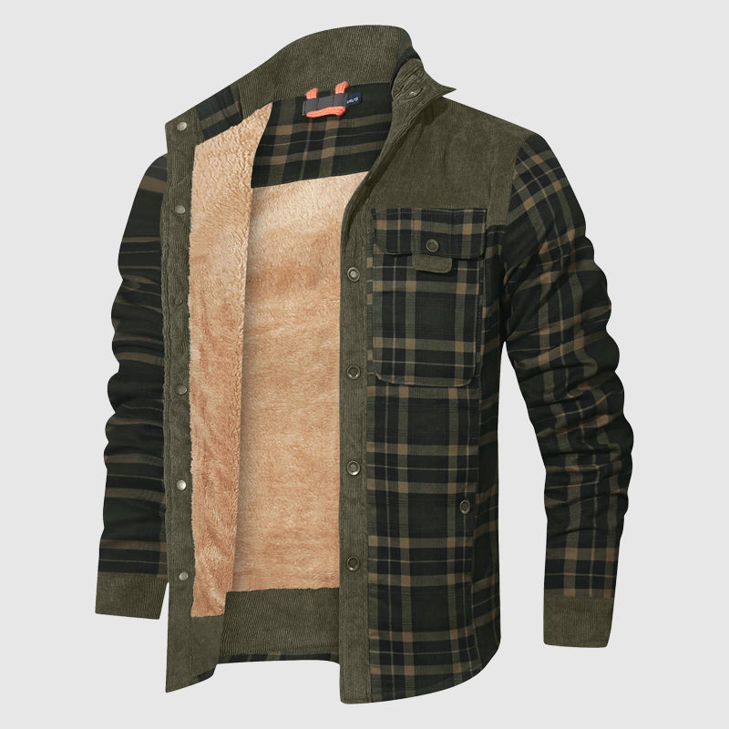 Brennen - Men's Plaid Sherpa-Lined Jacket with Corduroy Shoulder Panels