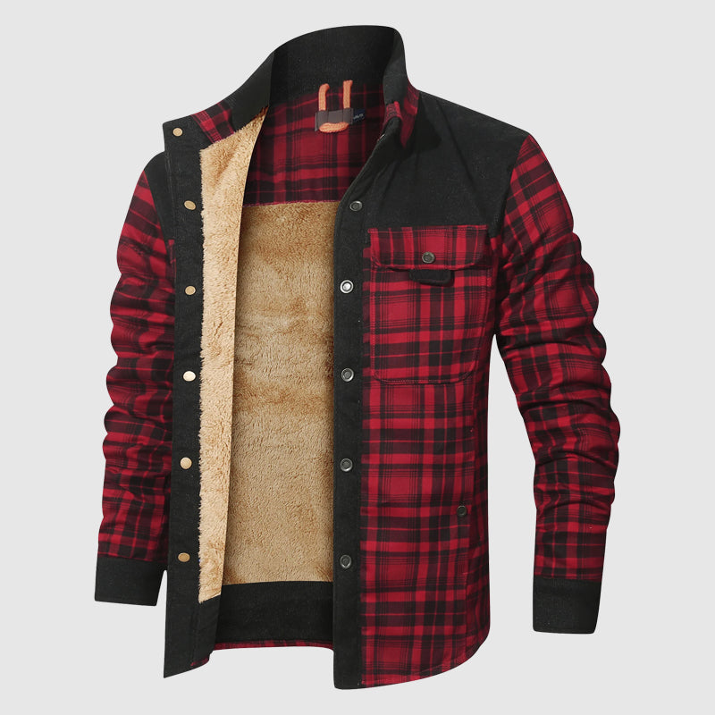 Brennen - Men's Plaid Sherpa-Lined Jacket with Corduroy Shoulder Panels
