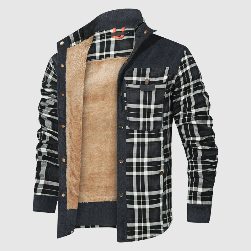 Brennen - Men's Plaid Sherpa-Lined Jacket with Corduroy Shoulder Panels