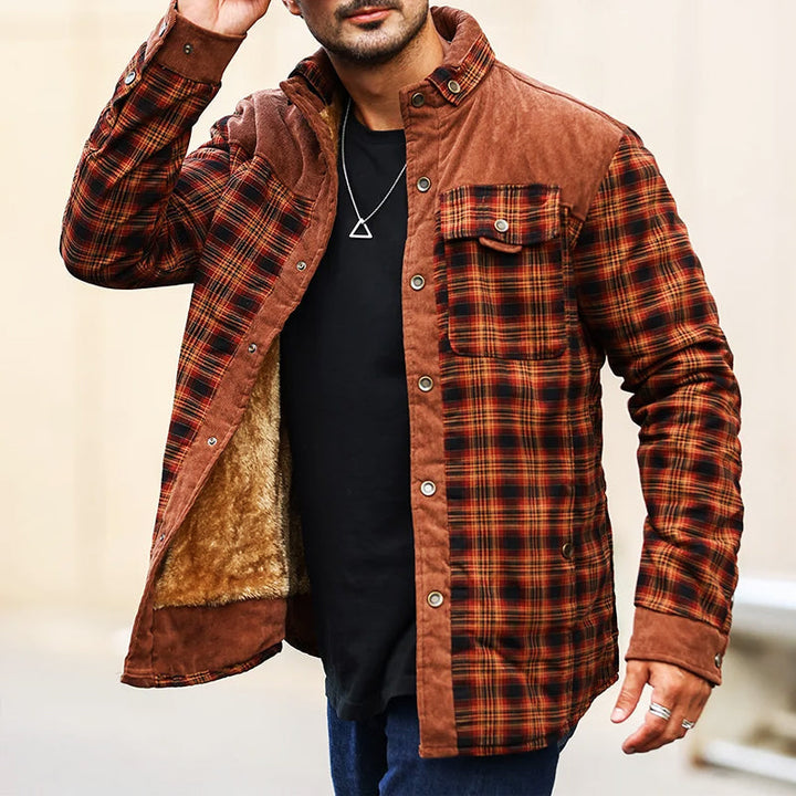 Brennen - Men's Plaid Sherpa-Lined Jacket with Corduroy Shoulder Panels