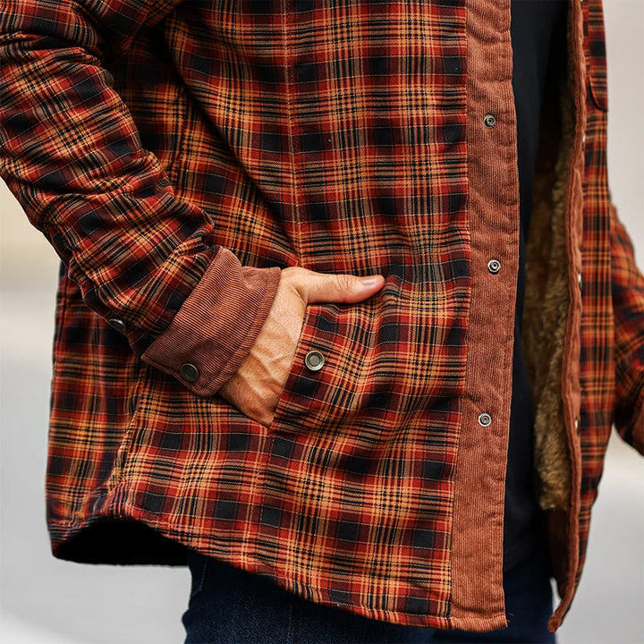 Brennen - Men's Plaid Sherpa-Lined Jacket with Corduroy Shoulder Panels