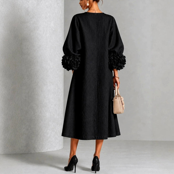 Camille - Women's Button-Front A-Line Dress with Blooming Cuffs