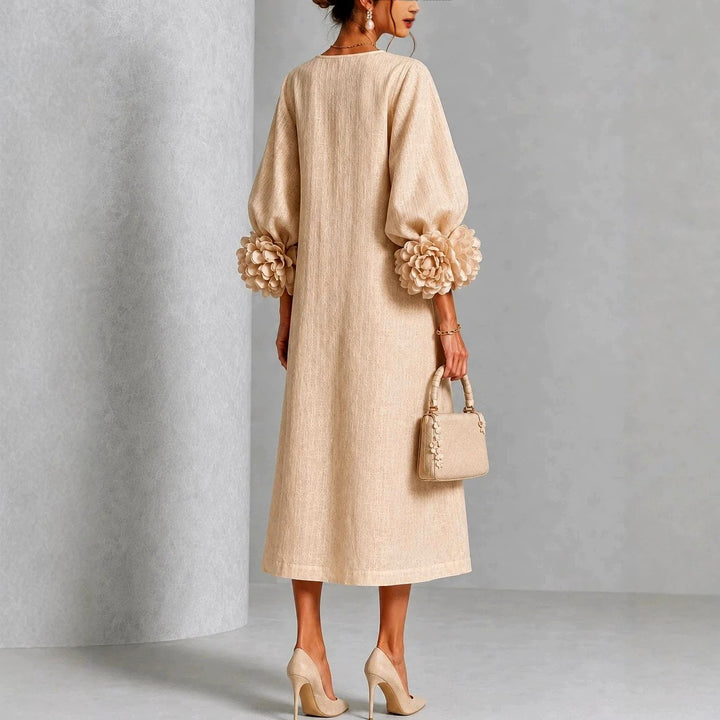 Camille - Women's Button-Front A-Line Dress with Blooming Cuffs