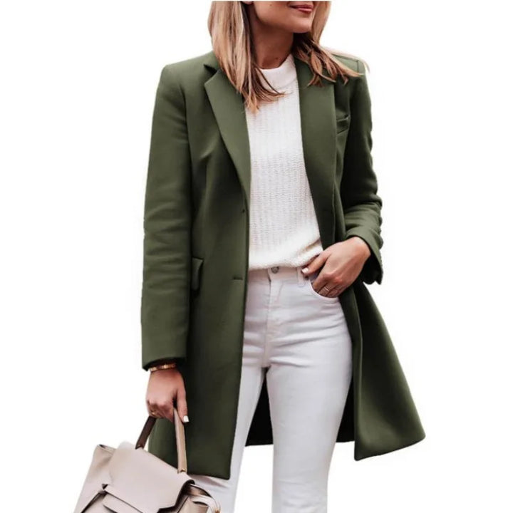 Camille - Women's Single-Breasted Longline Coat with Notch Lapels