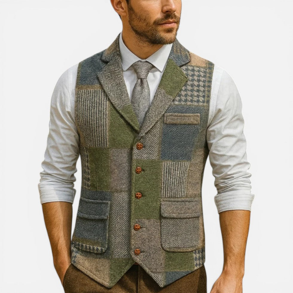 Carlo - Men's Patchwork Vest with Button Front
