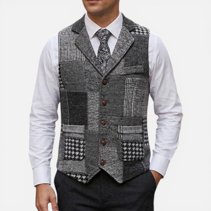 Carlo - Men's Patchwork Vest with Button Front