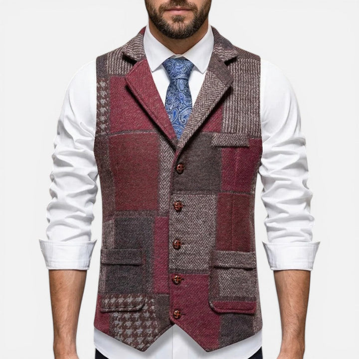 Carlo - Men's Patchwork Vest with Button Front