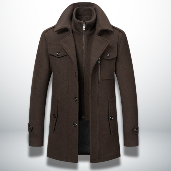Casper - Men's Button-Front Wool-Blend Coat with Notch Collar