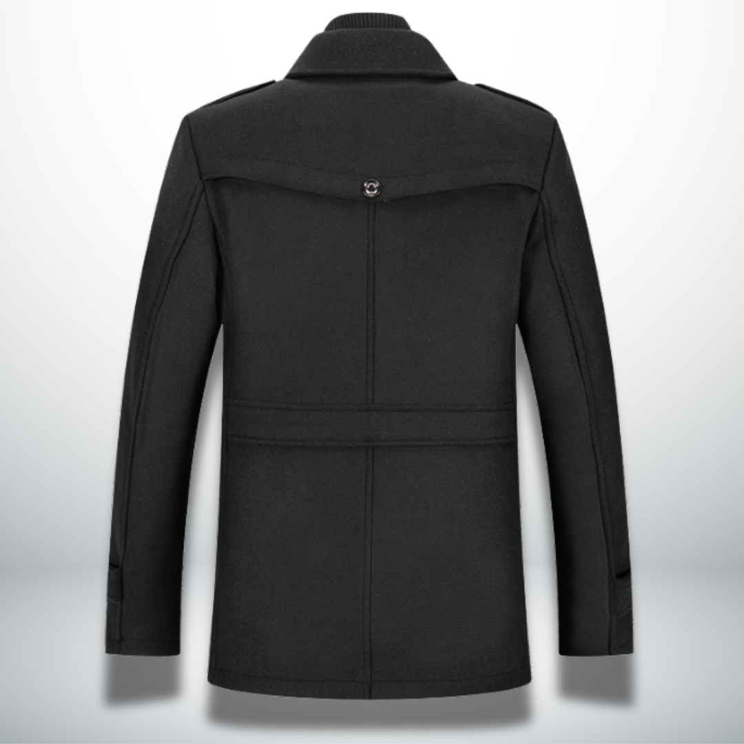 Casper - Men's Button-Front Wool-Blend Coat with Notch Collar