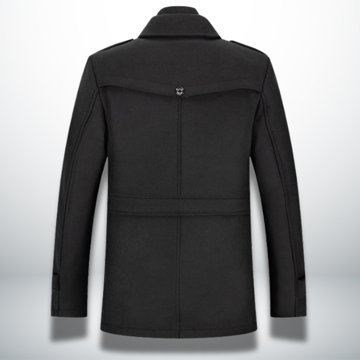 Casper - Men's Button-Front Wool-Blend Coat with Notch Collar