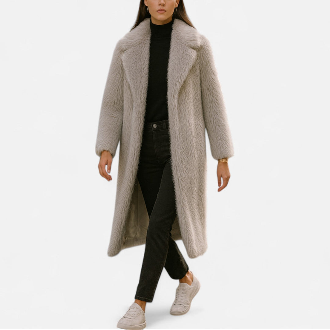 Celia - Women's Oversized Faux-Fur Coat with Notch Collar