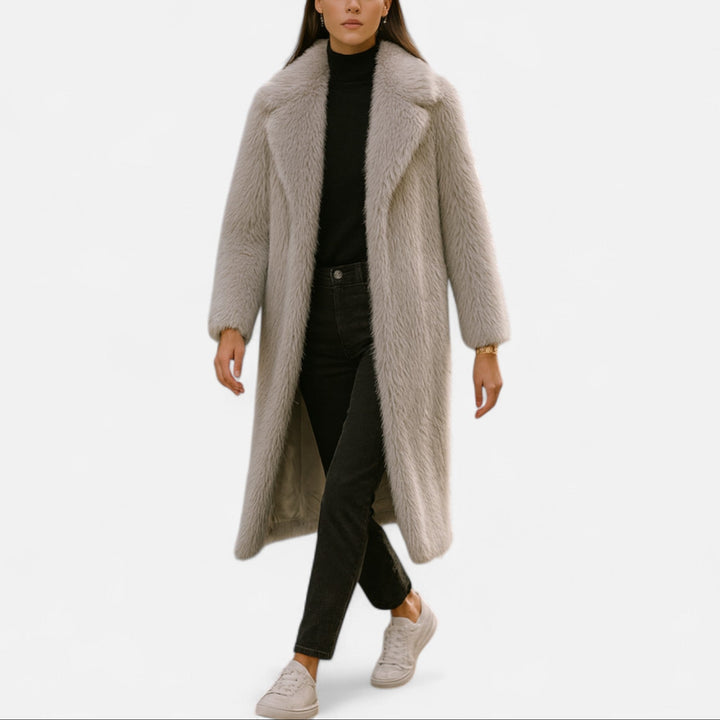 Celia - Women's Oversized Faux-Fur Coat with Notch Collar