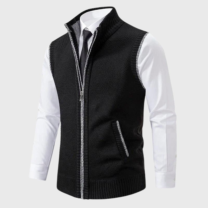 Clark - Men's Textured Knit Vest with Stand Collar