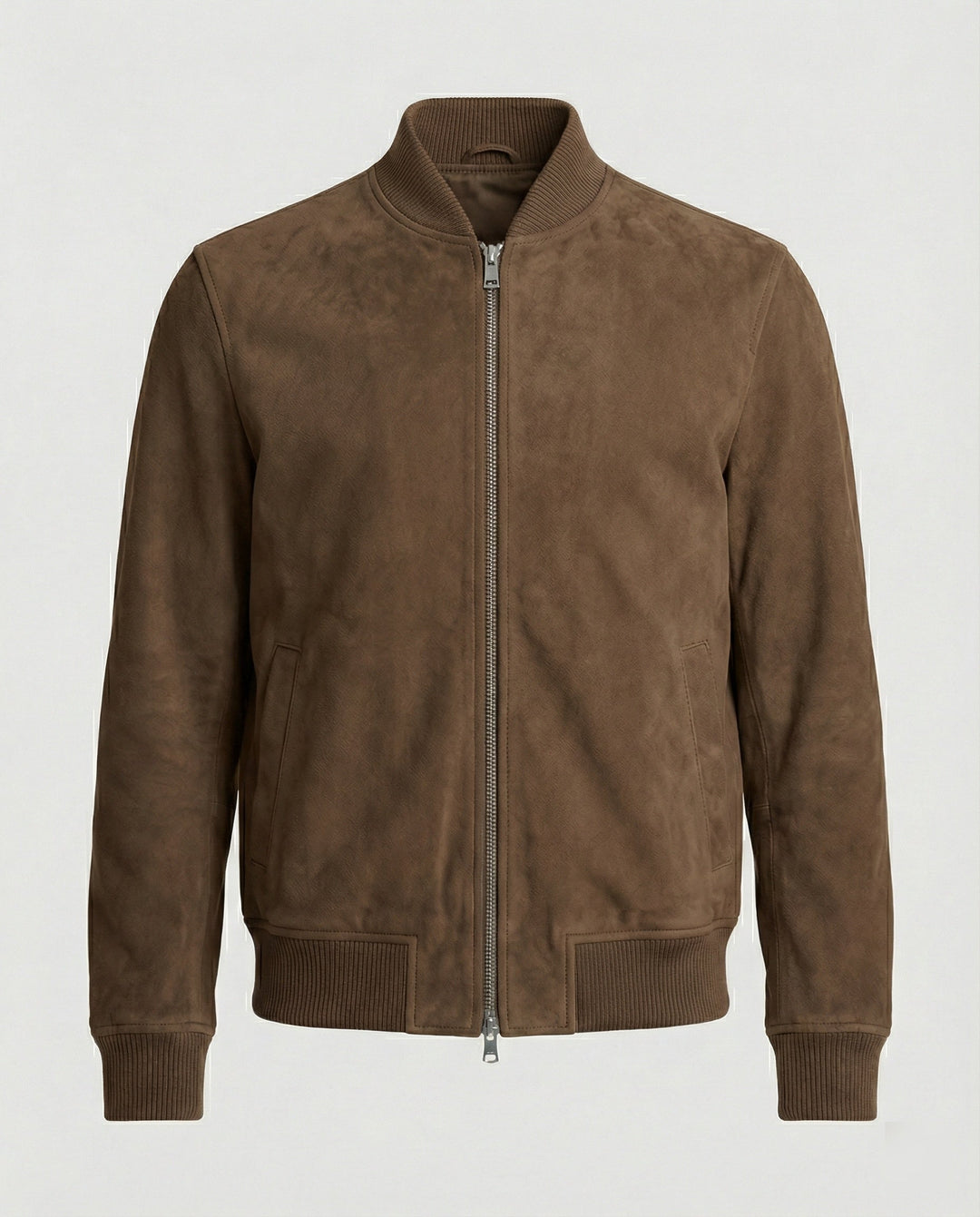 Cody - Men's Suede Bomber Jacket with Ribbed Collar