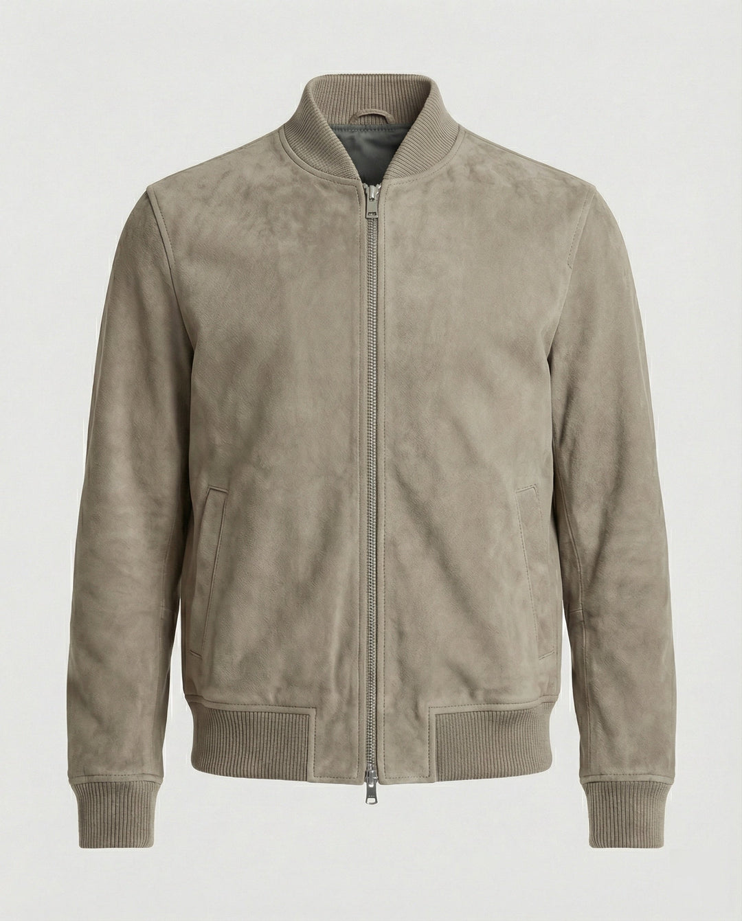 Cody - Men's Suede Bomber Jacket with Ribbed Collar