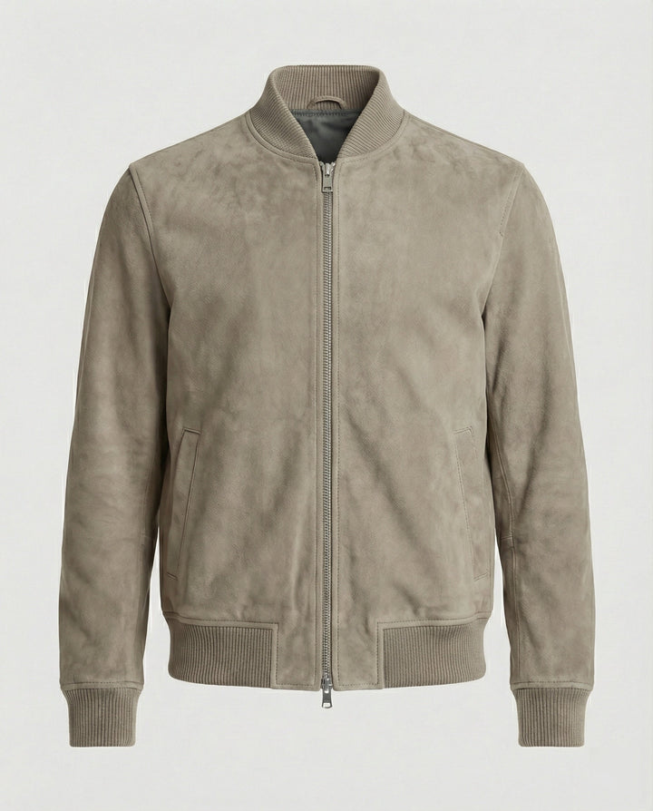 Cody - Men's Suede Bomber Jacket with Ribbed Collar