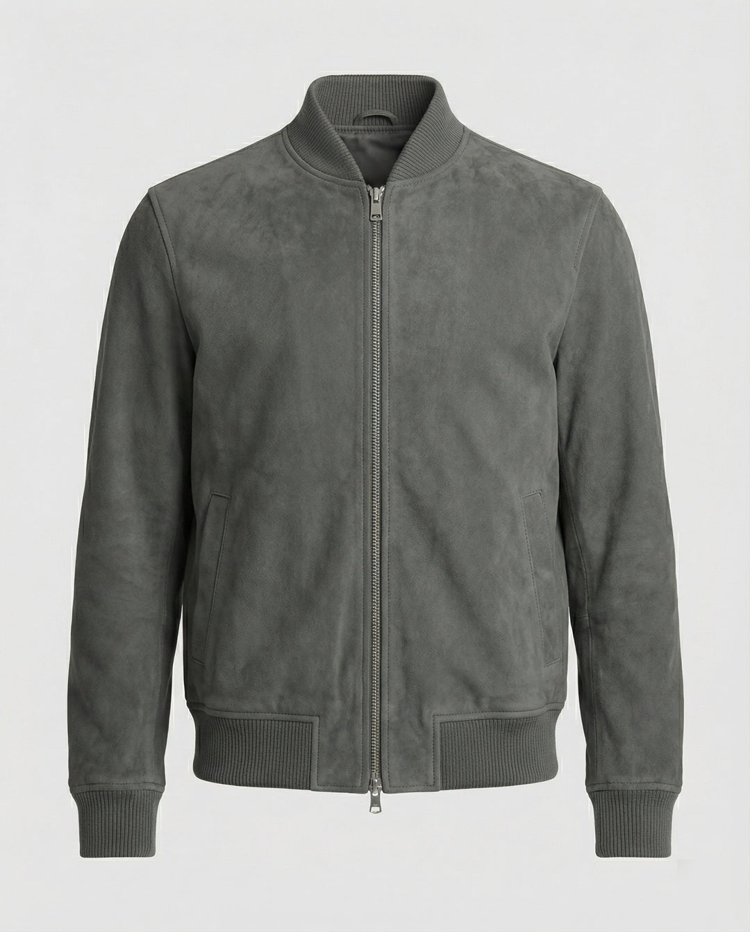Cody - Men's Suede Bomber Jacket with Ribbed Collar