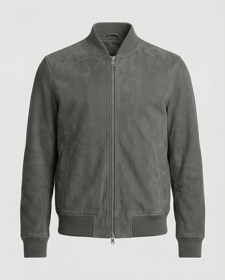 Cody - Men's Suede Bomber Jacket with Ribbed Collar