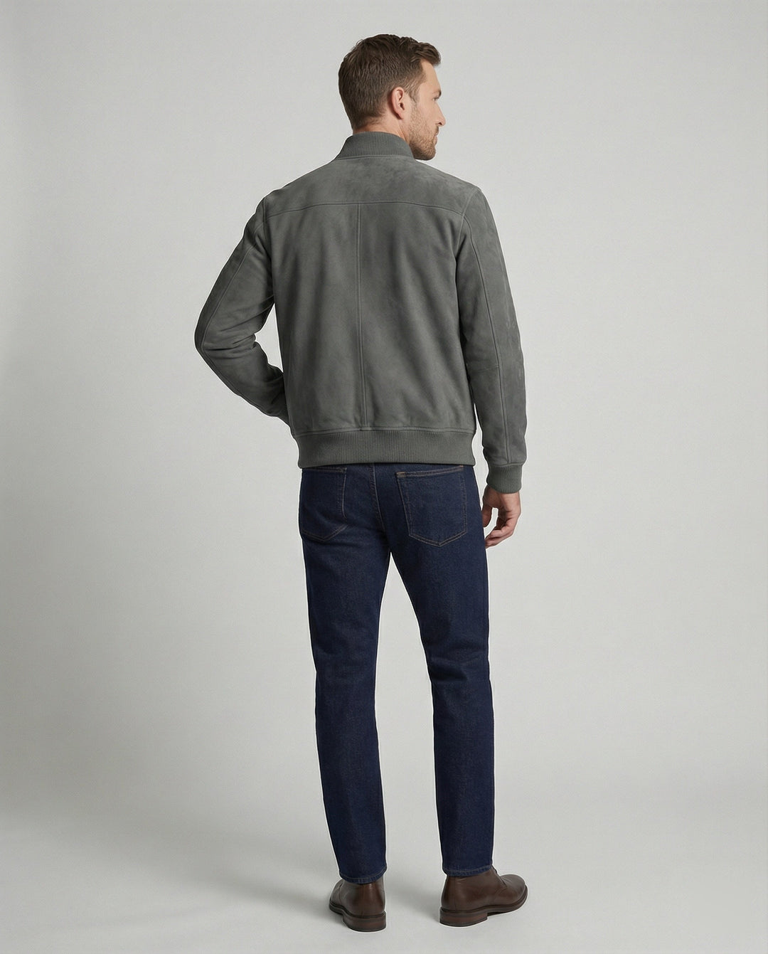 Cody - Men's Suede Bomber Jacket with Ribbed Collar