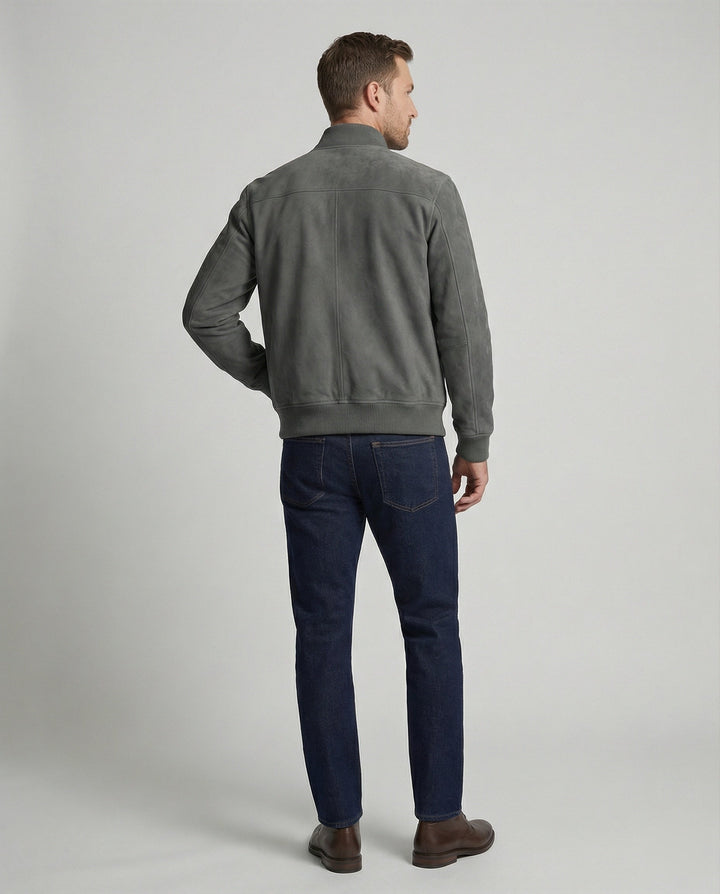 Cody - Men's Suede Bomber Jacket with Ribbed Collar