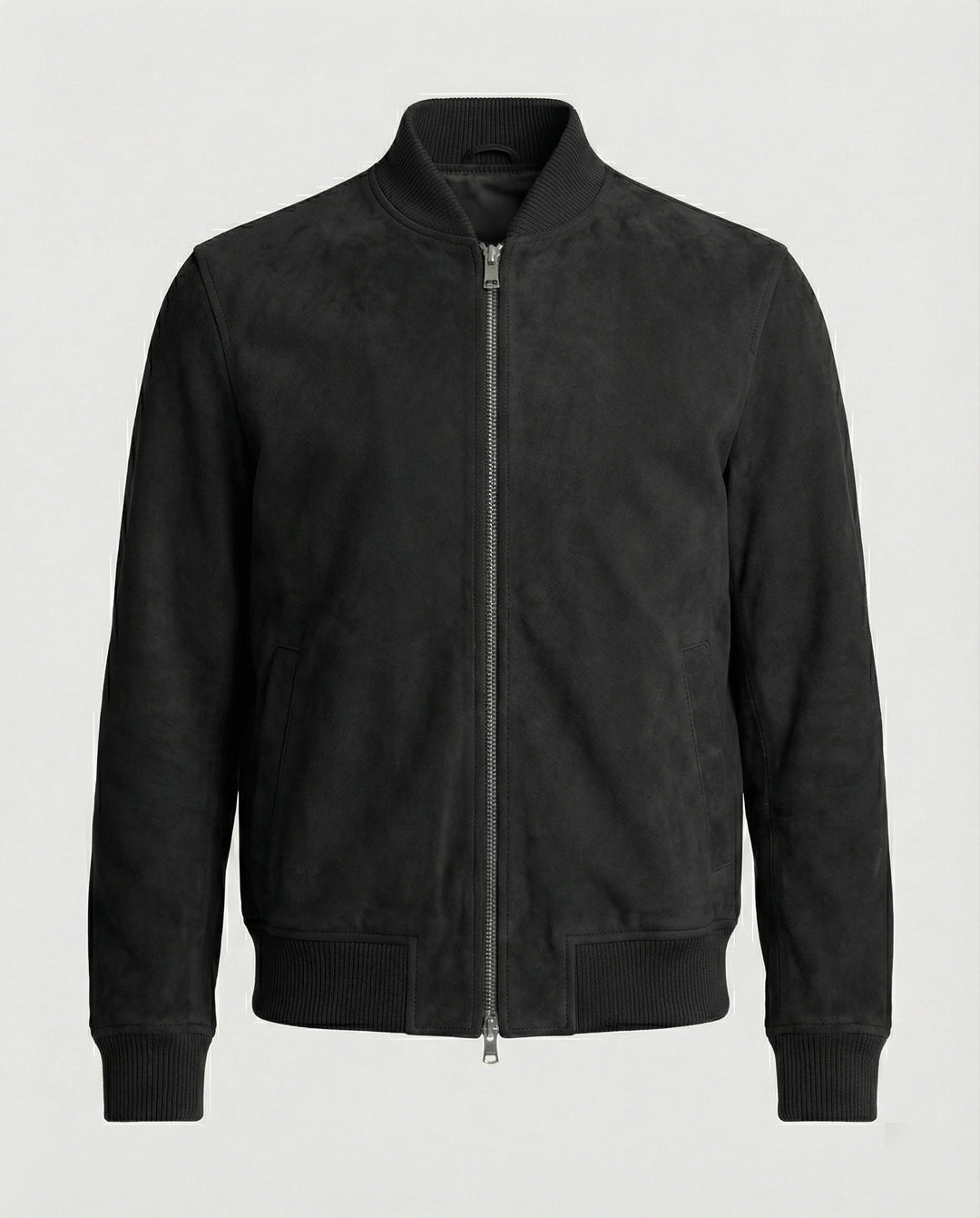 Cody - Men's Suede Bomber Jacket with Ribbed Collar