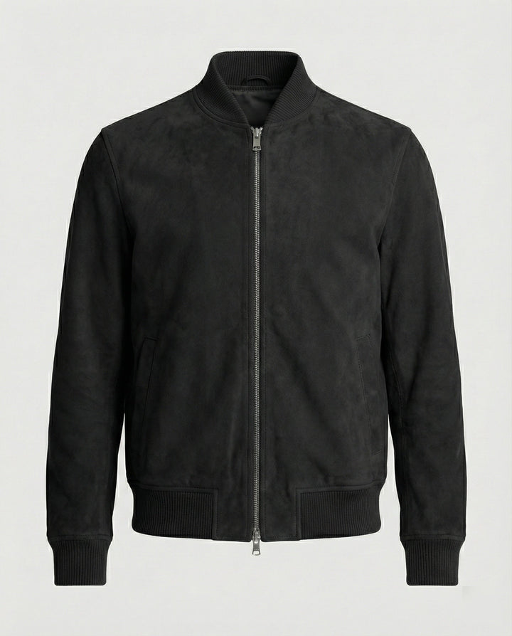 Cody - Men's Suede Bomber Jacket with Ribbed Collar