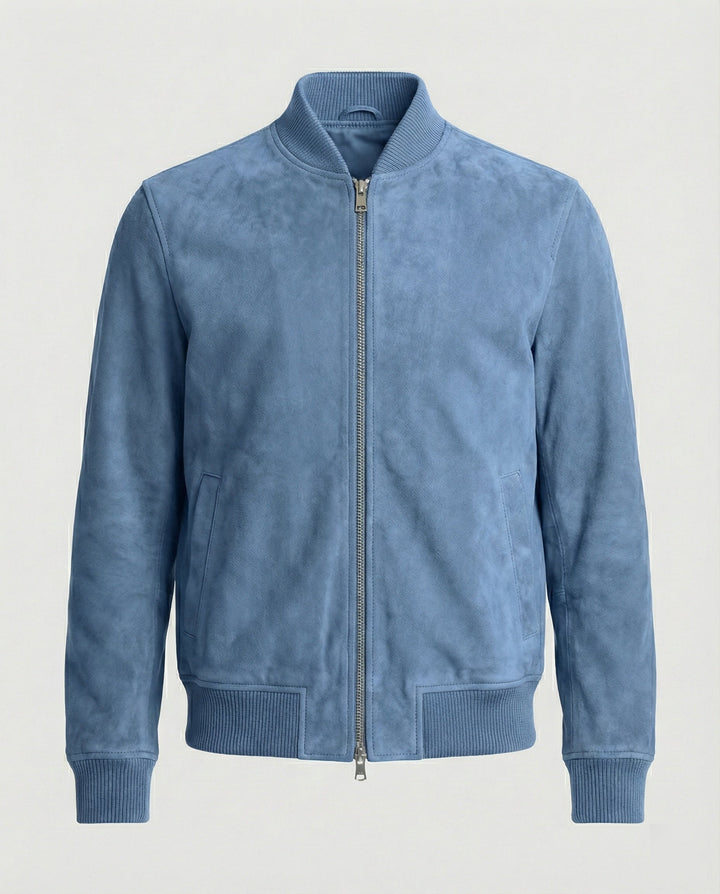 Cody - Men's Suede Bomber Jacket with Ribbed Collar
