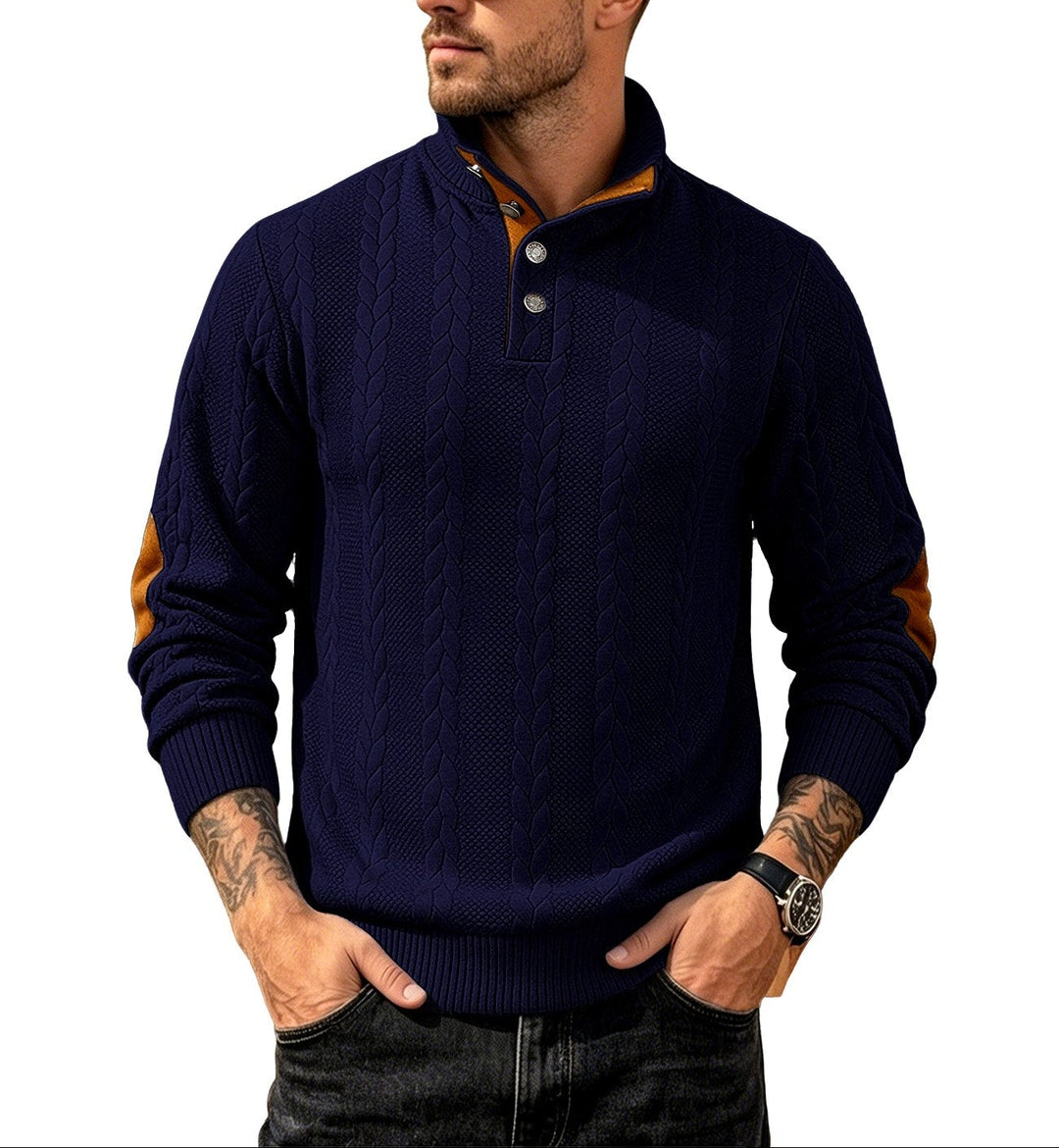 Dexter - Men’s Cable Knit Button Mock Neck Sweater 2