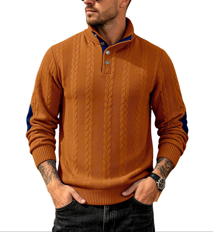 Dexter - Men’s Cable Knit Button Mock Neck Sweater 4