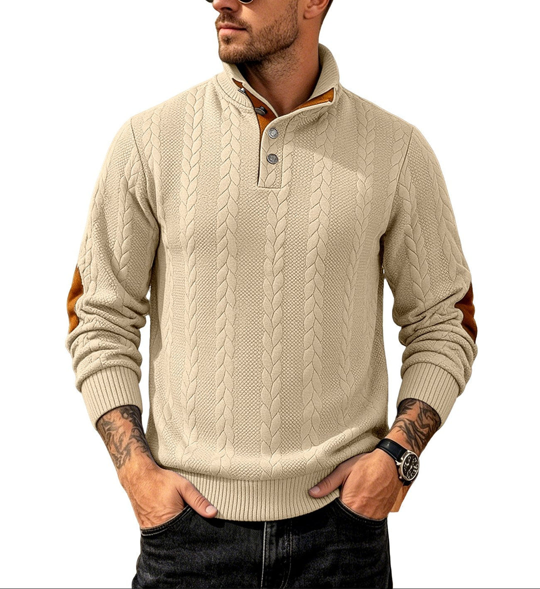 Dexter - Men’s Cable Knit Button Mock Neck Sweater 5