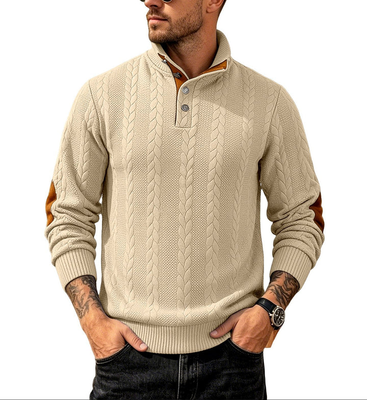 Dexter - Men’s Cable Knit Button Mock Neck Sweater 5