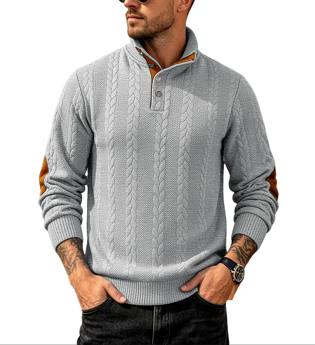 Dexter - Men’s Cable Knit Button Mock Neck Sweater 6